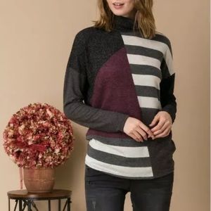 Asymmetrical striped sweater top blouse light thin